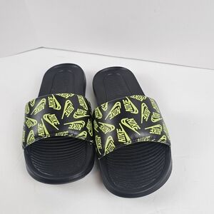 Nike Victori One Black/Neon Green Volt Logo Print Sport Slides Size 8 Lounge